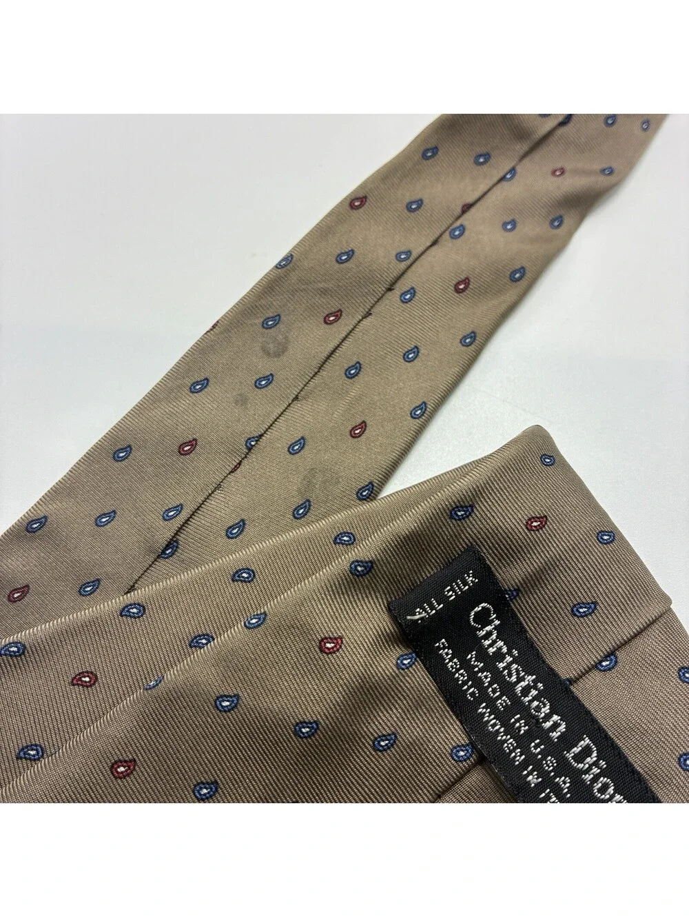 Vintage Christian Dior Neck Tie Gray Abstract Geometric 80s Pattern Silk Pattern